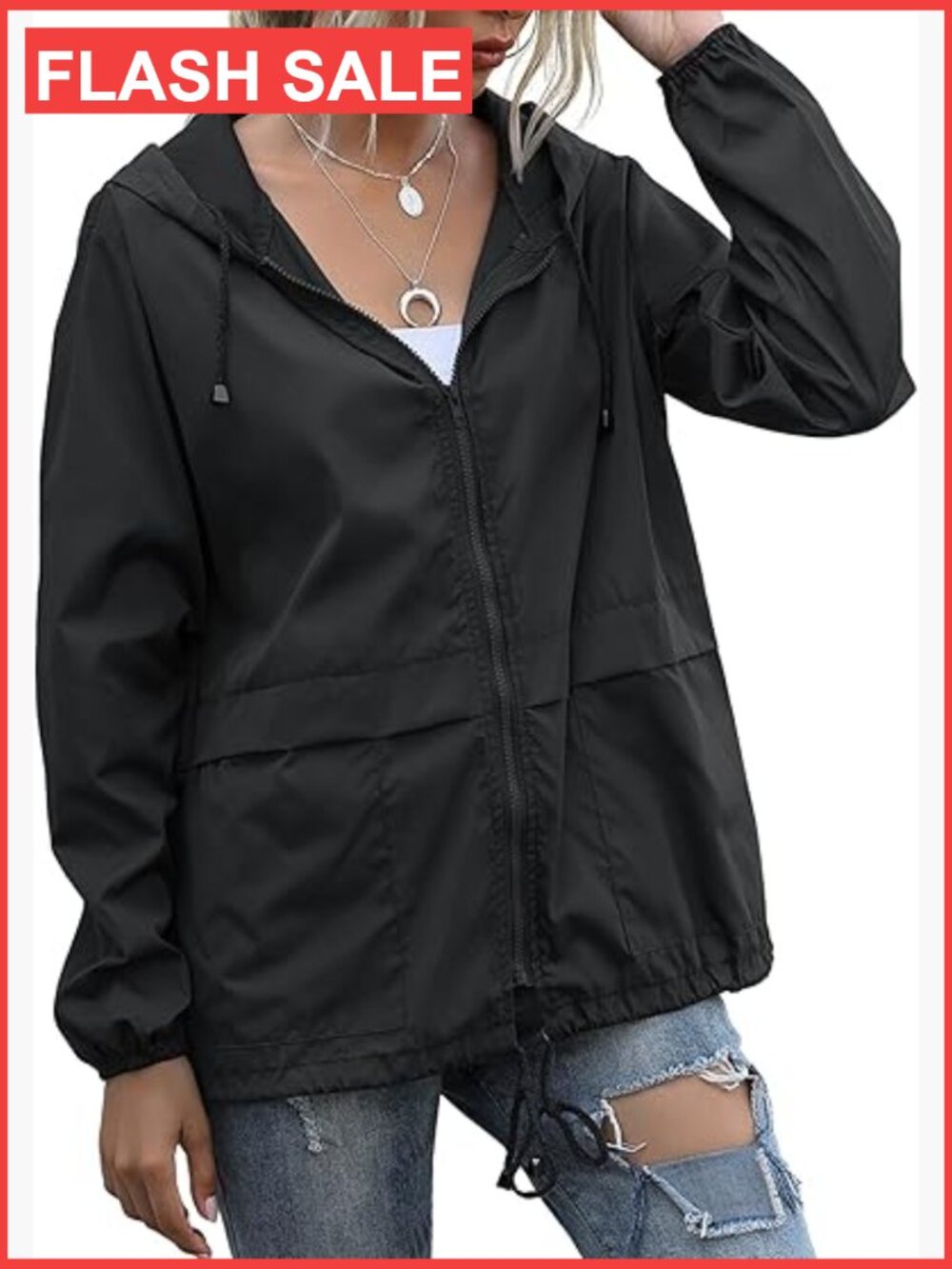 Lightweight Waterproof Windbreaker Rain Jacket Hooded with Pockets